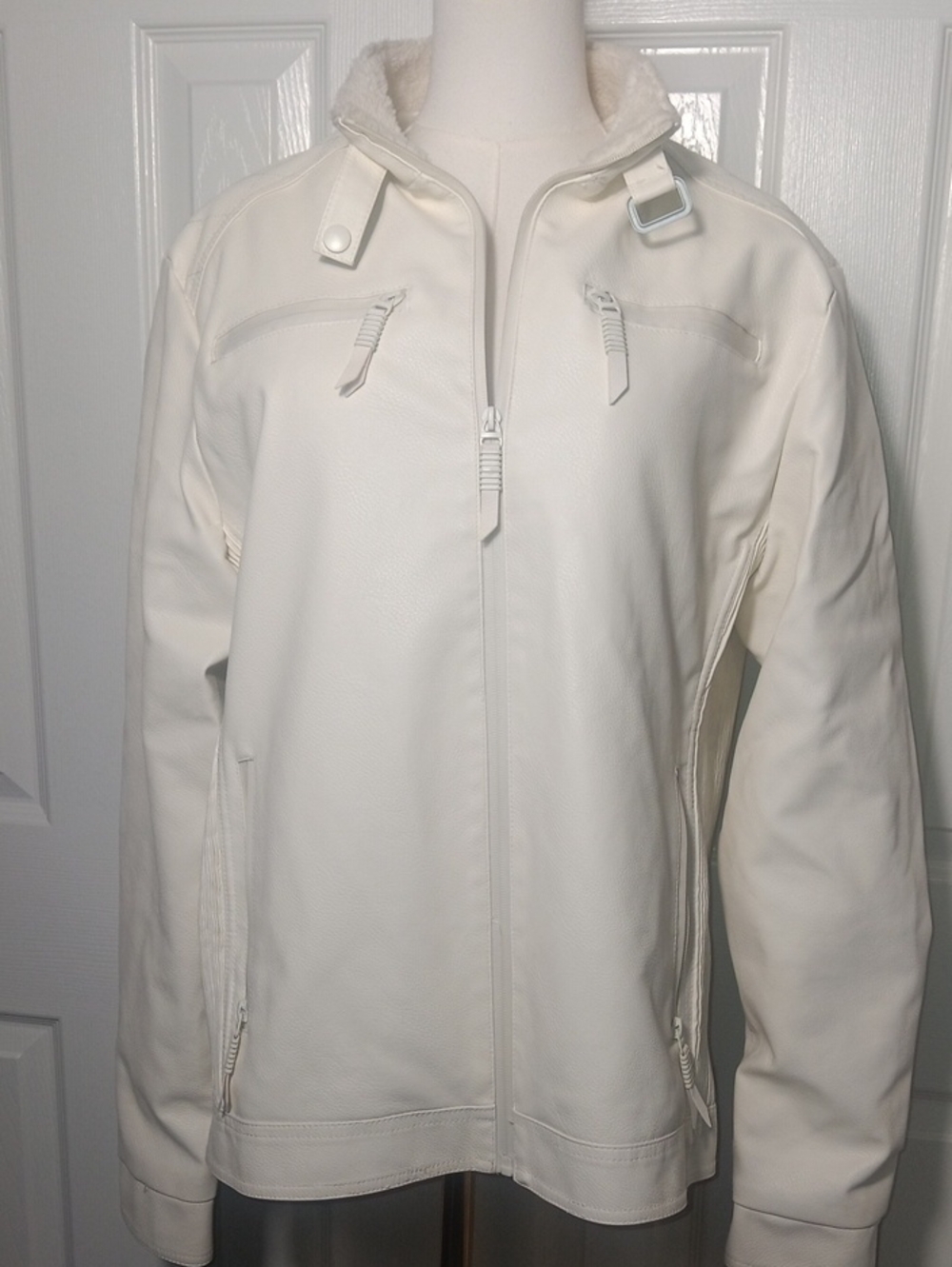 Fried Denim NYC Off-White Faux Leather Moto Biker Jacket Size M
